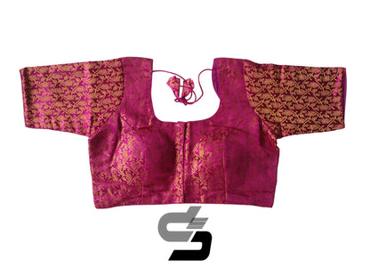 Dark Magenta Color Plus Size Brocade Silk Readymade Saree Blouses, Indian Plus Size Blouse