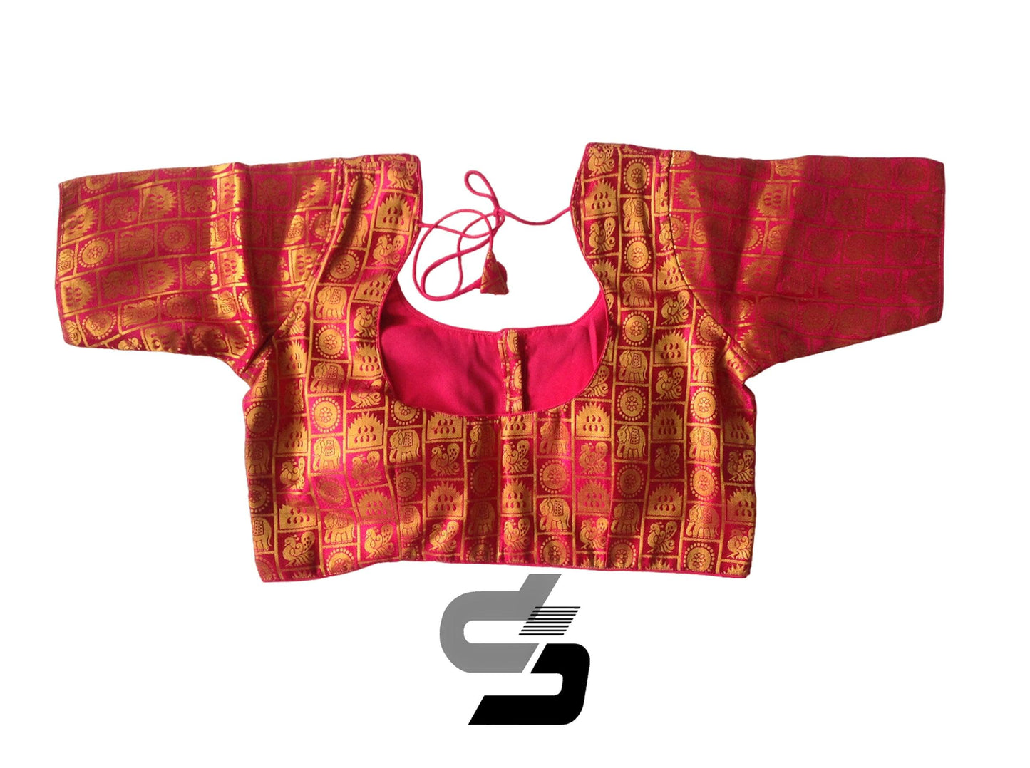 Pink Color Brocade Silk Readymade Saree Blouses, Indian Plus Size Blouse