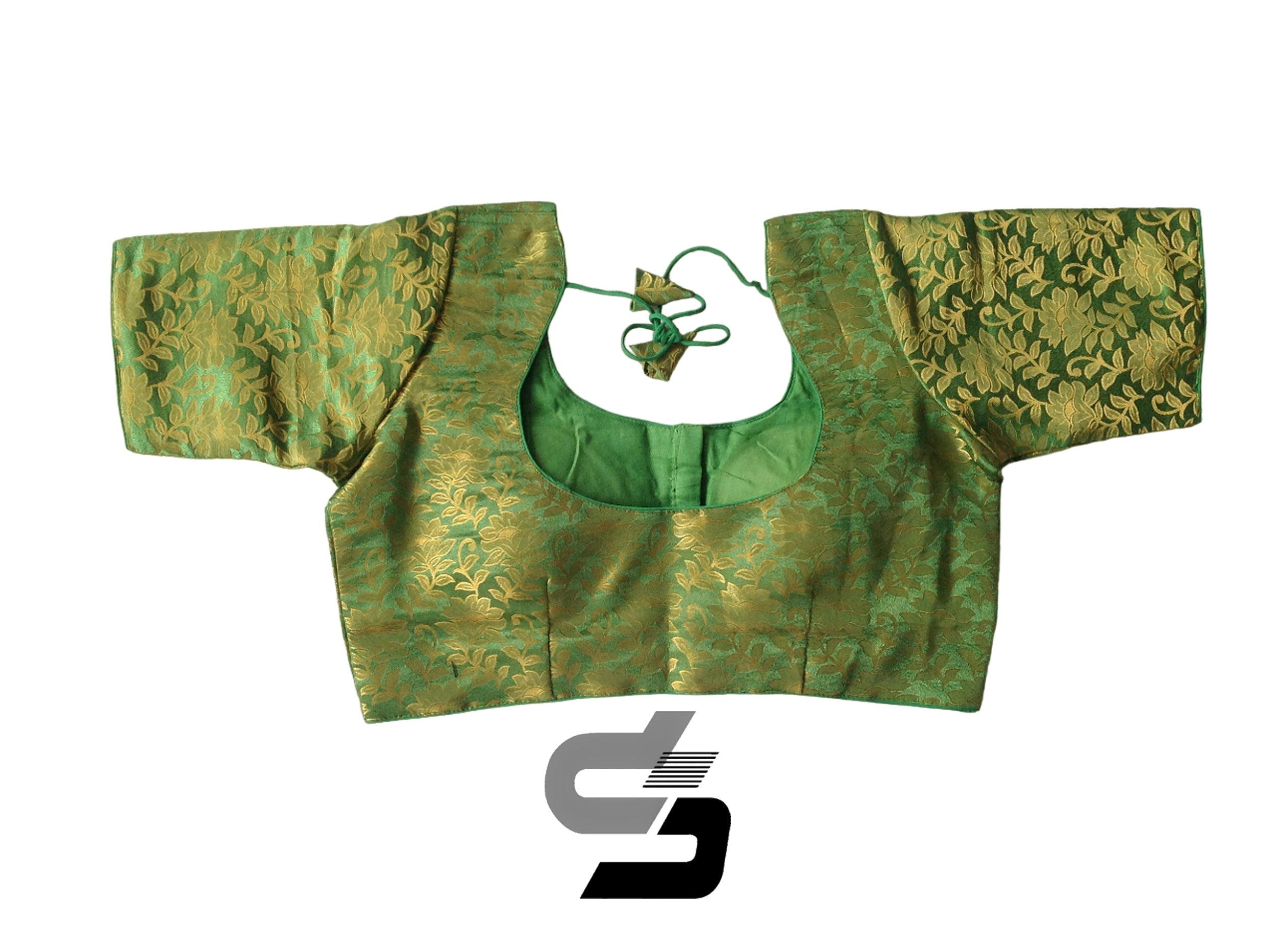 Green Color Plus Size Readymade Saree Blouses Indian Brocade Silk Blo D3blouses