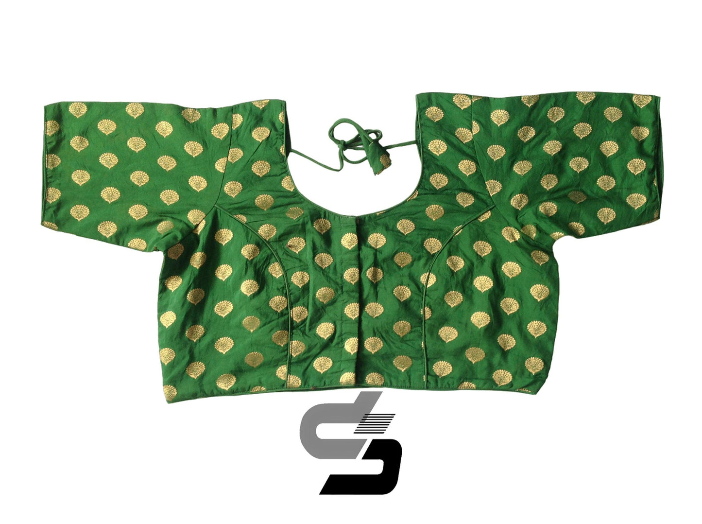 Green Color Plus Size Brocade Silk Readymade Saree Blouses, Indian