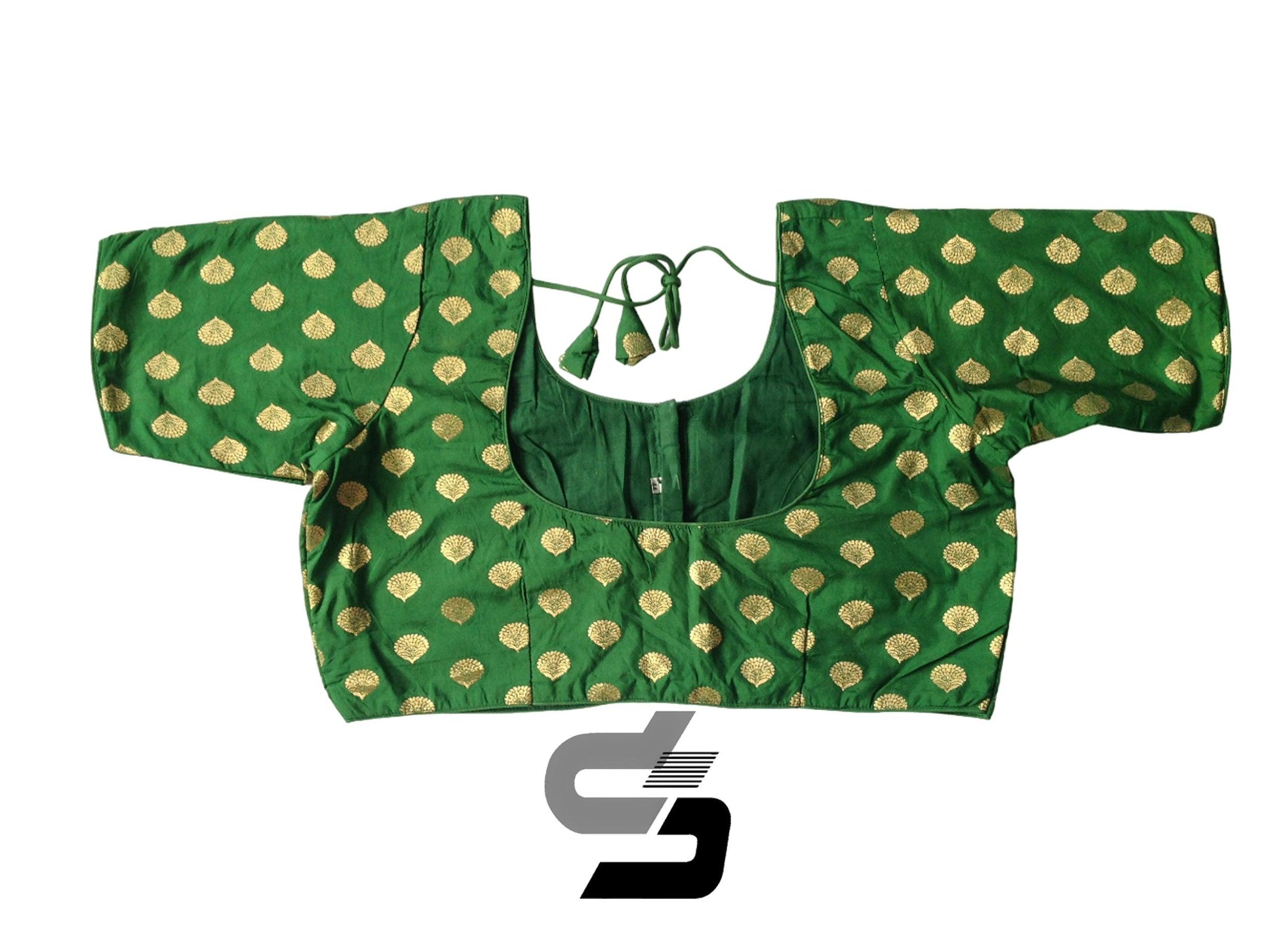 Green Color Brocade Silk Readymade Saree Blouses, Indian Plus Size Blouse - D3blouses