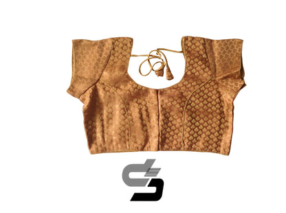 Gold Color Plus Size Brocade Silk Readymade Saree Blouses, Indian Plus Size Blouse