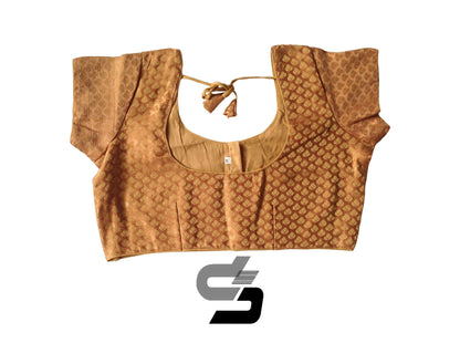 Gold Color Brocade Silk Readymade Saree Blouses, Indian Plus Size Blouse