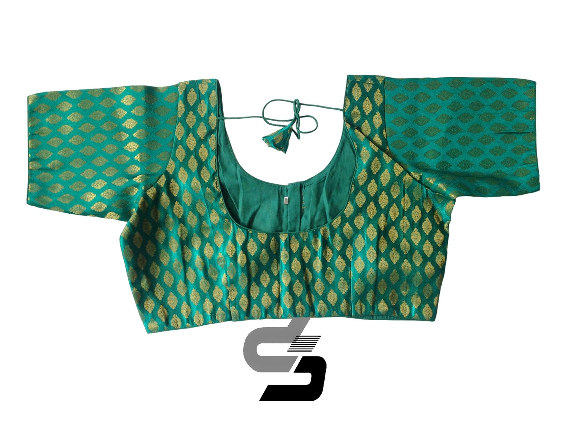 Teal Green Color Brocade Silk Readymade Saree Blouses, Indian Plus Size Blouse - D3blouses
