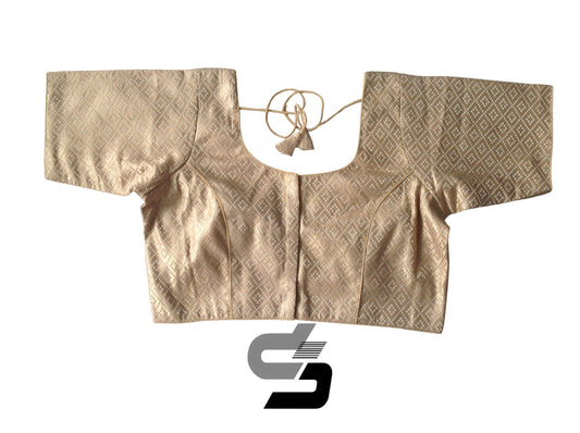 Banana Gold Color Plus Size Brocade Silk Readymade Saree Blouses, Indian Plus Size Blouse