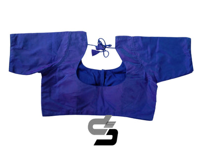 Bluish Purple Color Plus Size Plain Silk Readymade Saree Blouses, Indian Plus Size Blouse
