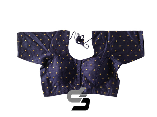 Navy Blue Color Plus Size Semi Silk Butta Embroidery Readymade Saree Blouses/ Indian Designer Blouse - D3blouses