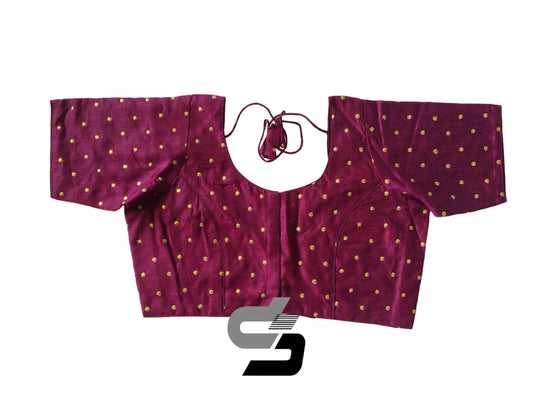 Dark Purple Color Plus Size Semi Silk Butta Embroidery Readymade Saree Blouses/ Indian Designer Blouse - D3blouses