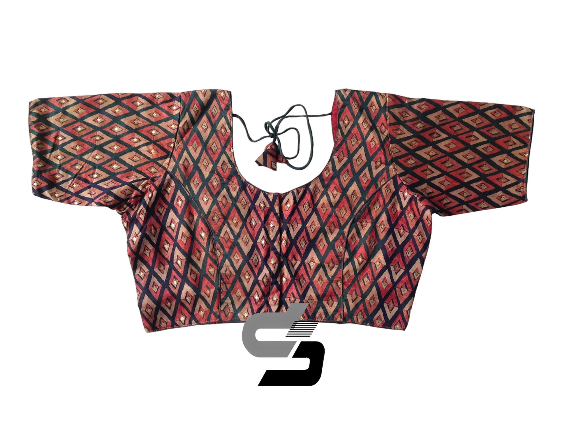 Green and Maroon Mixed Shade Plus Size Printed Silk Readymade Saree Blouses/ Indian Designer Blouse - D3blouses