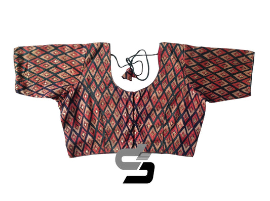 Green and Maroon Mixed Shade Plus Size Printed Silk Readymade Saree Blouses/ Indian Designer Blouse - D3blouses