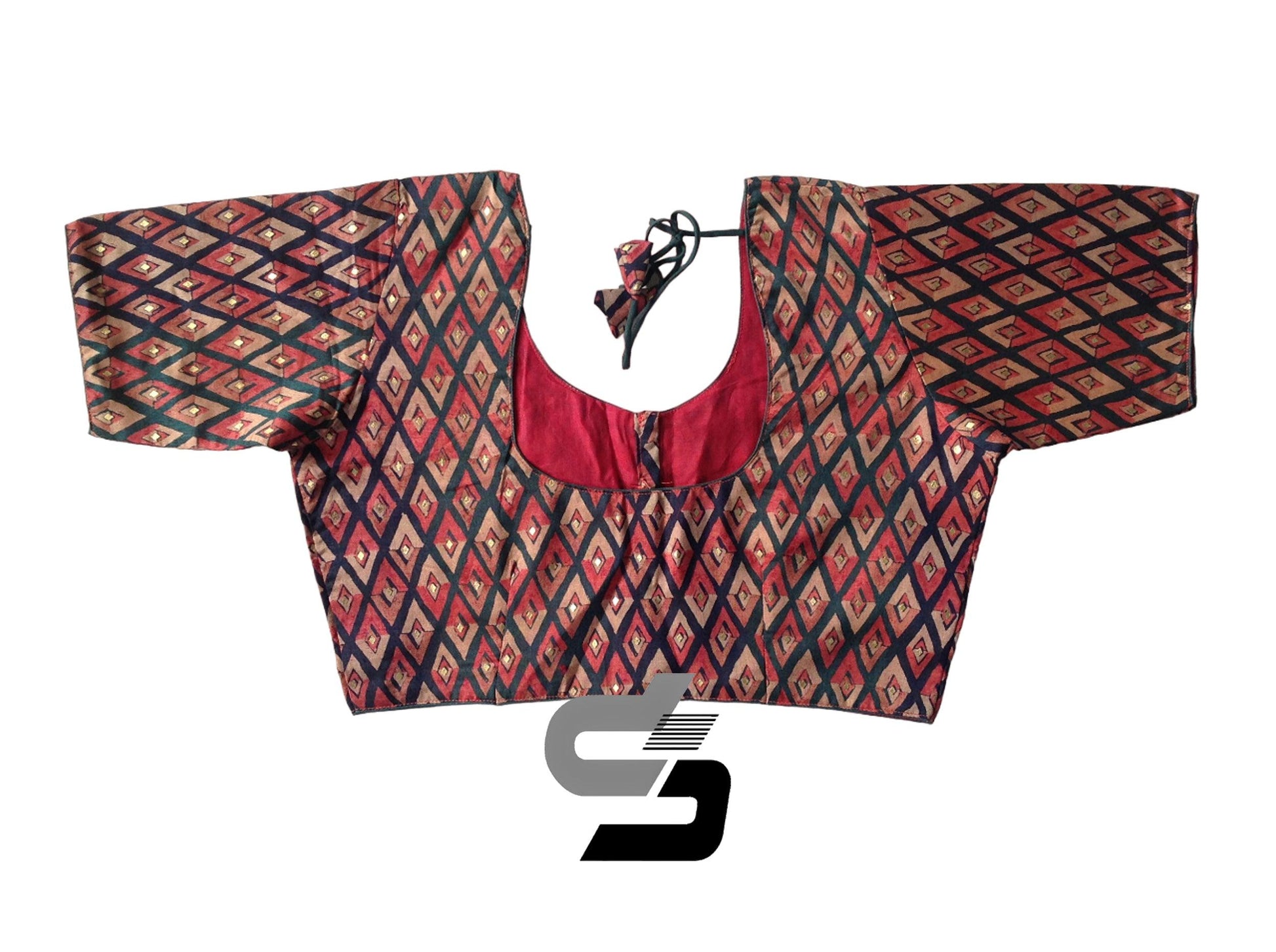 Green and Maroon Mixed Shade Plus Size Printed Silk Readymade Saree Blouses/ Indian Designer Blouse - D3blouses