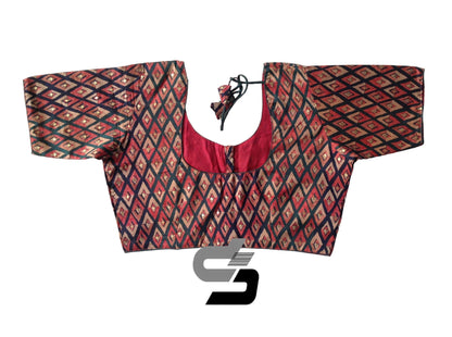 Green and Maroon Mixed Shade Plus Size Printed Silk Readymade Saree Blouses/ Indian Designer Blouse - D3blouses