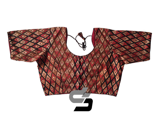 Maroon Color Plus Size Printed Silk Readymade Saree Blouses/ Indian Designer Blouse