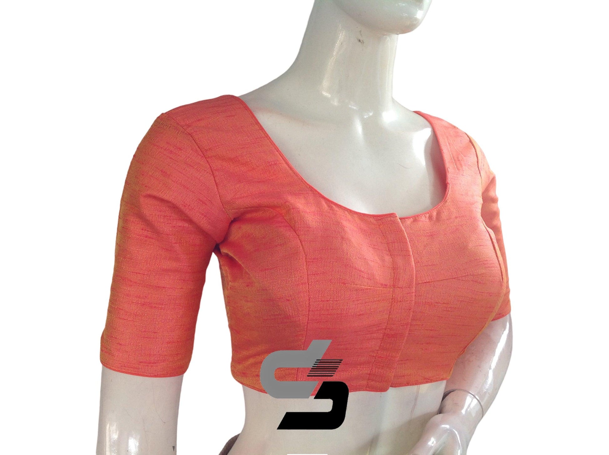 Peach Orange Color Plain Semi Silk Readymade Saree Blouse, Indian Readymade Blouse - D3blouses