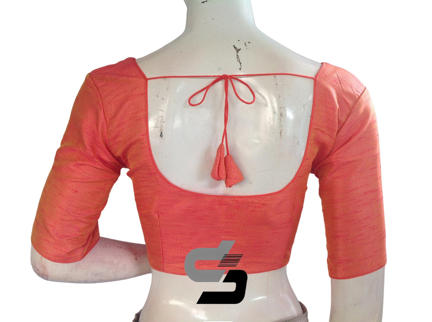 Peach Orange Color Plain Semi Silk Readymade Saree Blouse, Indian Readymade Blouse - D3blouses
