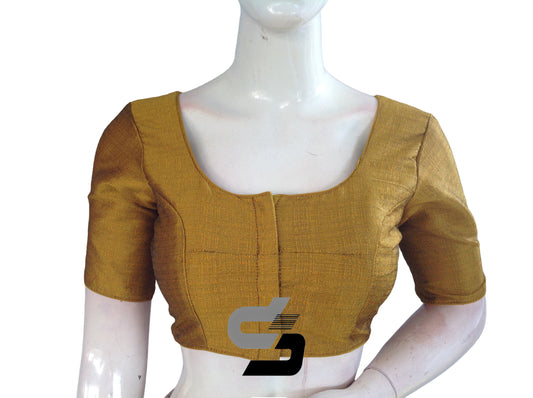 Mustard Gold Color Plain Semi Silk Readymade Saree Blouse, Indian Readymade Blouse
