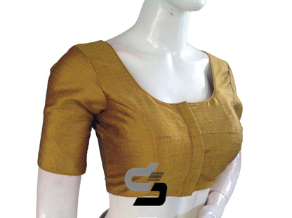 Mustard Gold Color Plain Semi Silk Readymade Saree Blouse, Indian Readymade Blouse