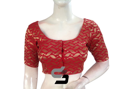 Red Color Premium Brocade Silk Readymade Saree Blouse