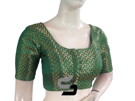 Green Color Premium Brocade Silk Readymade Saree Blouse