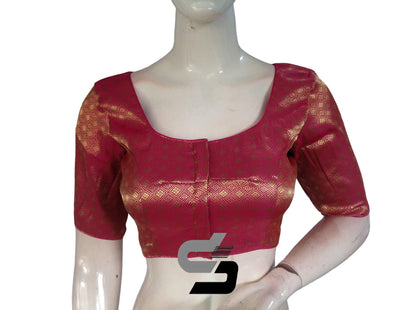 Pink Color Premium Brocade Silk Readymade Saree Blouse, Indian Saree Blouse - D3blouses