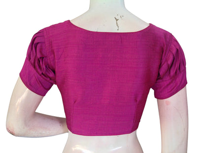 Plain Silk Puff Sleeves Saree Blouse – Ready to Wear for Weddings & Festivals