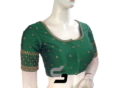 Green Color Bridal Handwork Readymade Saree Blouse, Indian Ethnic Blouse