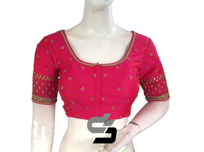 Pink Color Bridal Handwork Readymade Saree Blouse, Indian Ethnic Blouse