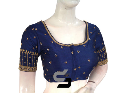 Navy Blue Color Bridal Handwork Readymade Saree Blouse, Indian Ethnic Blouse