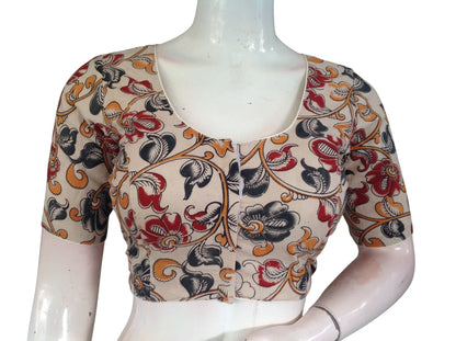 Kalamkari Cotton Ethnic Saree Blouses | Lined & Optional Removable Pads | Daily, Temple & Festive Wear