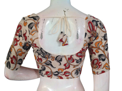 Kalamkari Cotton Ethnic Saree Blouses | Lined & Optional Removable Pads | Daily, Temple & Festive Wear