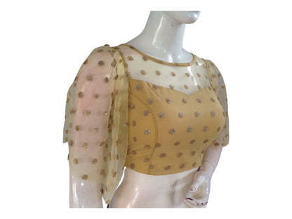 Gold Color Designer Netted Party Wear Readymade Saree Blouses.