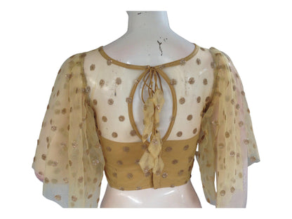 Gold Color Designer Netted Party Wear Readymade Saree Blouses.