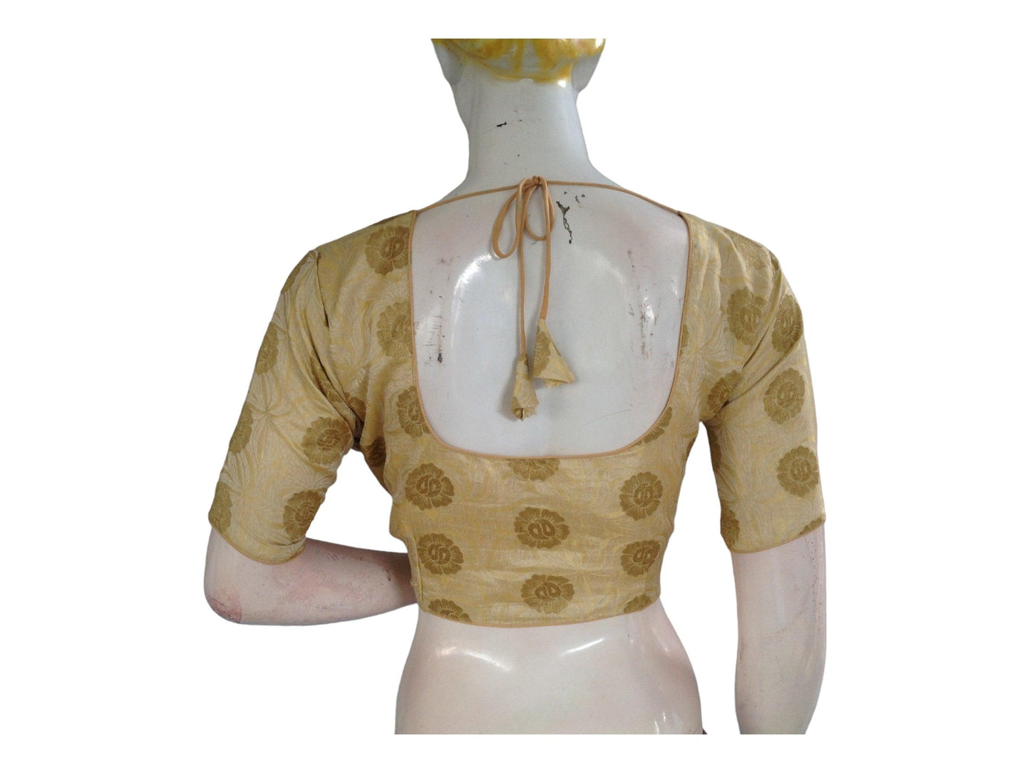 Banana Gold Color Brocade Readymade Saree Blouse, Indian Silk Saree Blouse