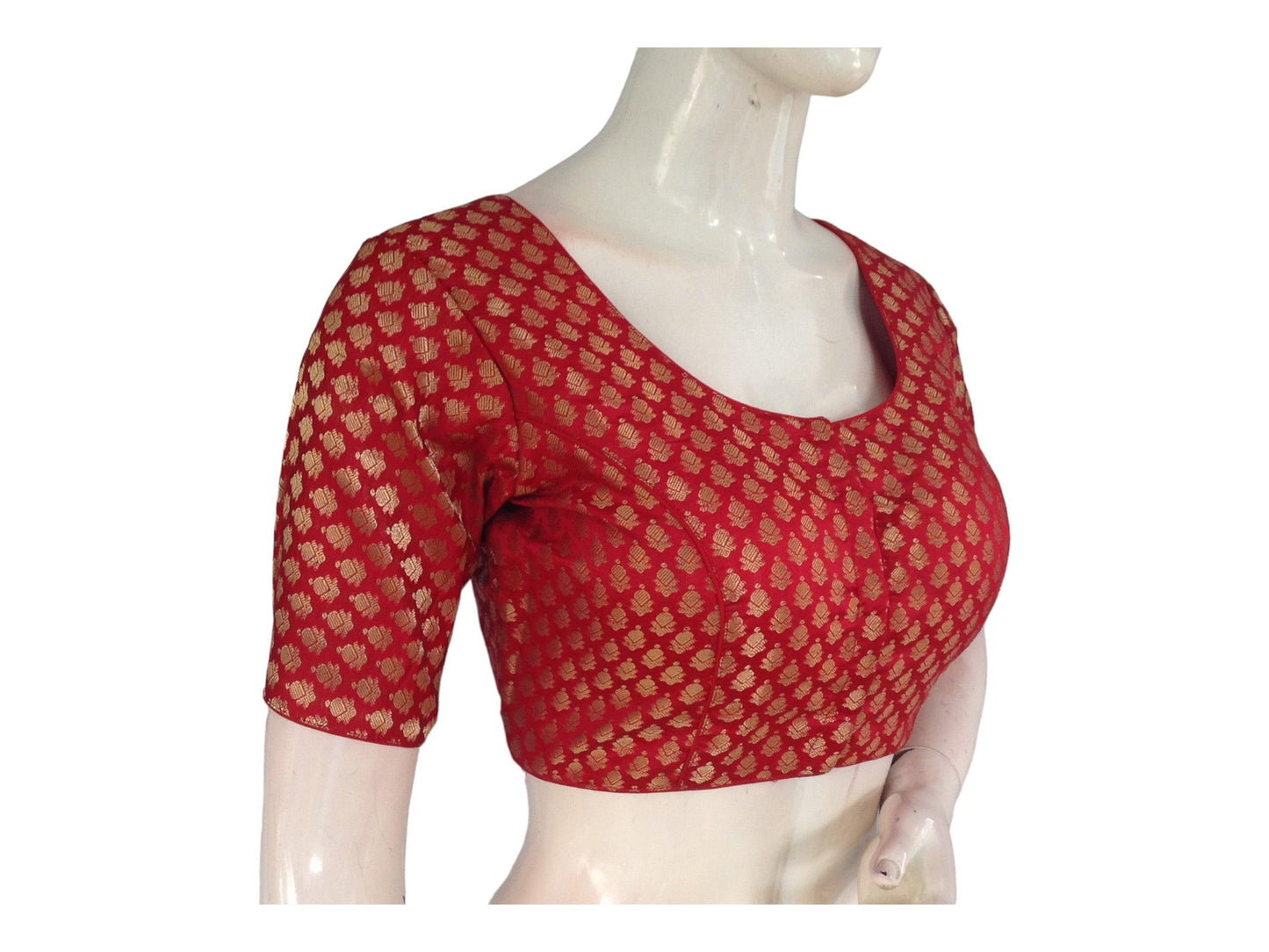Red Banaras Brocade Readymade Saree Blouse, Indian Ethnic wear online