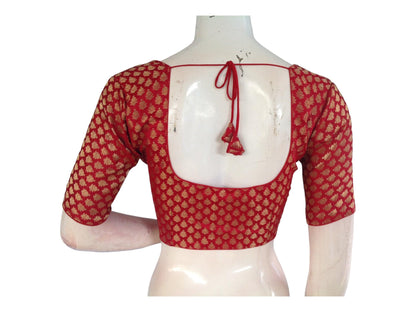 Red Banaras Brocade Readymade Saree Blouse, Indian Ethnic wear online