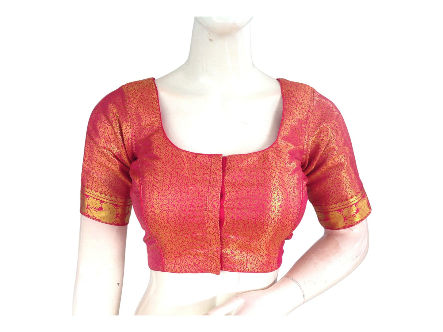 Pink Color Brocade Silk Readymade Saree Blouse With Border Sleeves