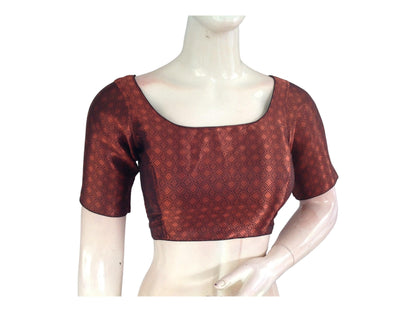 Copper with Black Shade Premium Brocade Readymade Saree Blouse Online