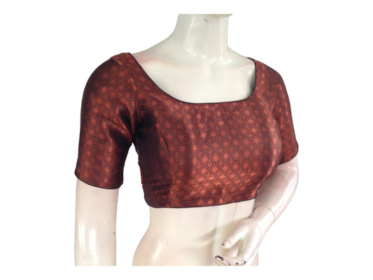 Copper with Black Shade Premium Brocade Readymade Saree Blouse, Indian Traditional Blouse