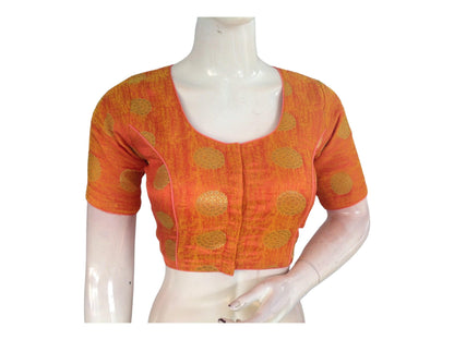 Orange Color Brocade Readymade Saree Blouse, Indian Traditional Blouse
