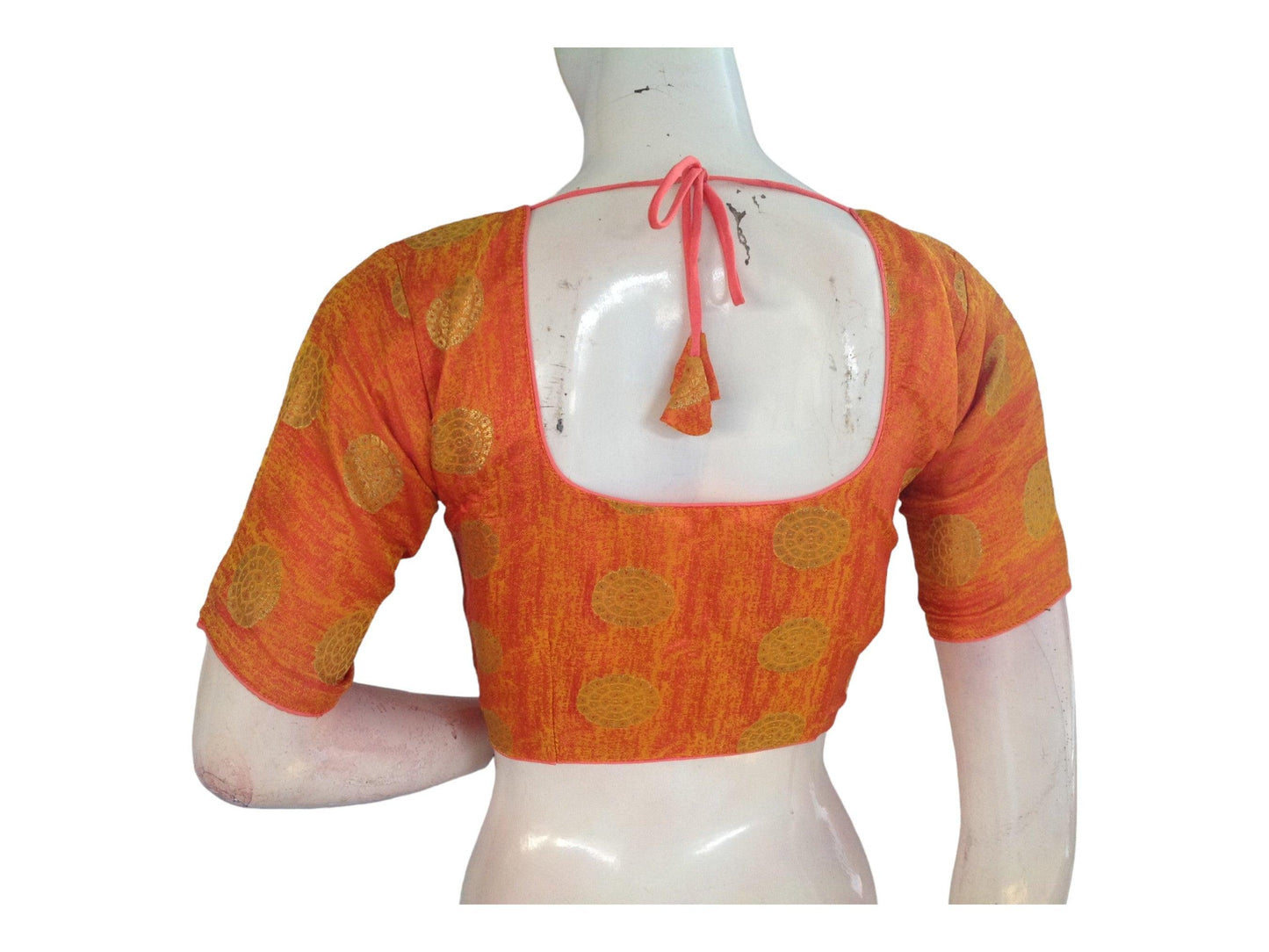 Orange Color Brocade Readymade Saree Blouse, Indian Traditional Blouse