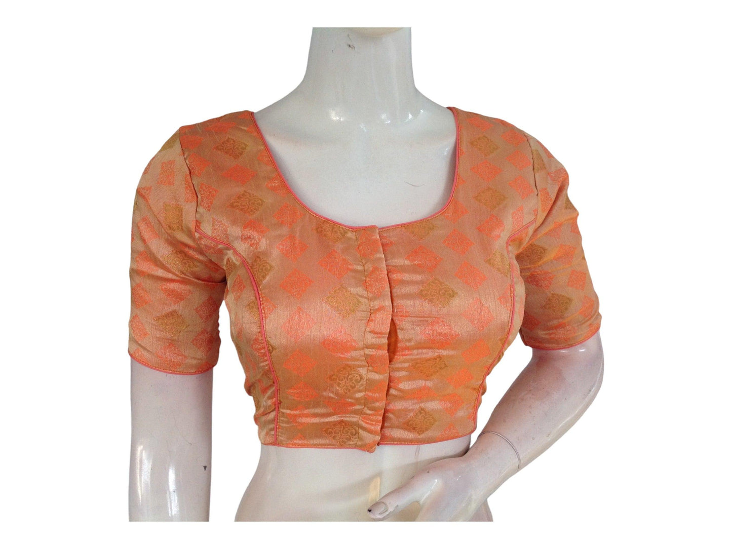 Peach Color Brocade Readymade Saree Blouse, Indian Traditional Blouse