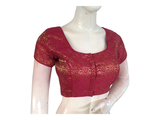 Wine Color Brocade Readymade Saree Blouse, Indian Traditional Blouse