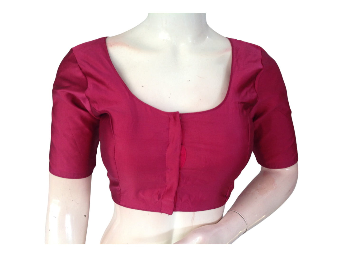 Raspberry Silk Cotton Plain Readymade Saree Blouse - Indian Fashion
