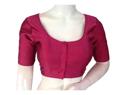 Raspberry Silk Cotton Plain Readymade Saree Blouse - Indian Fashion