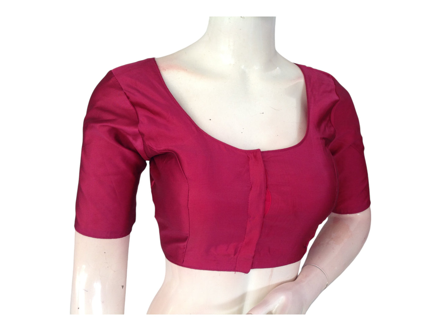 Raspberry Silk Cotton Plain Readymade Saree Blouse - Indian Fashion