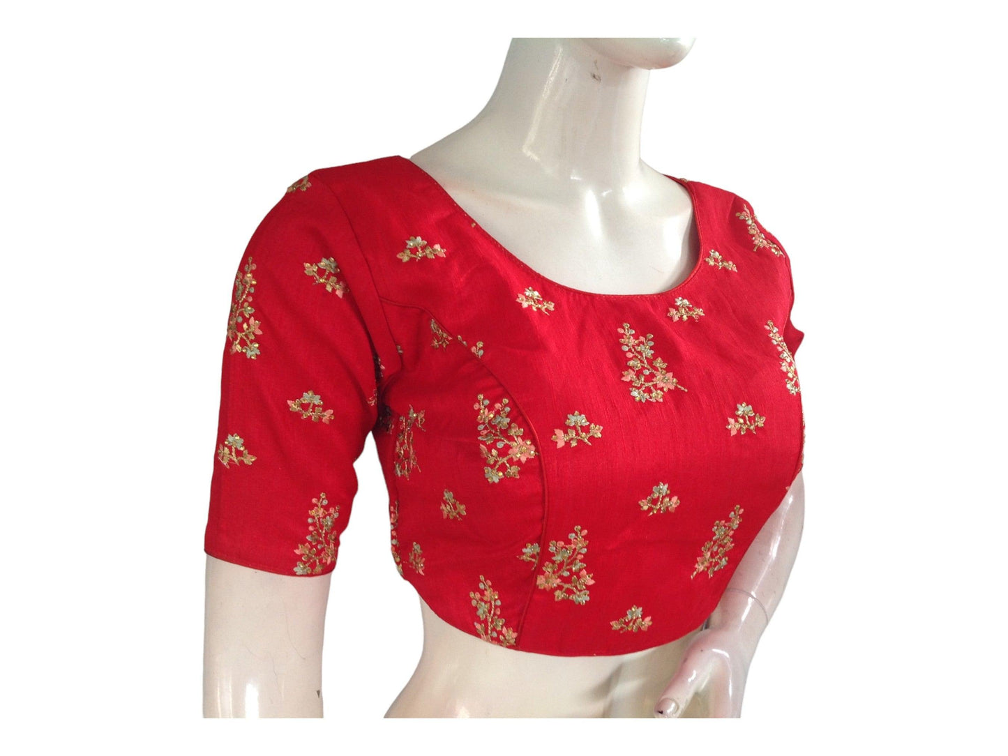 Red Color Embroidery Boat Neck Party Wear Readymade Blouse