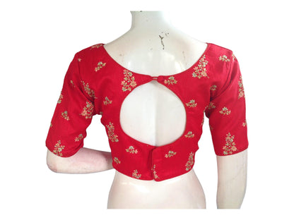 Red Color Embroidery Boat Neck Party Wear Readymade Blouse