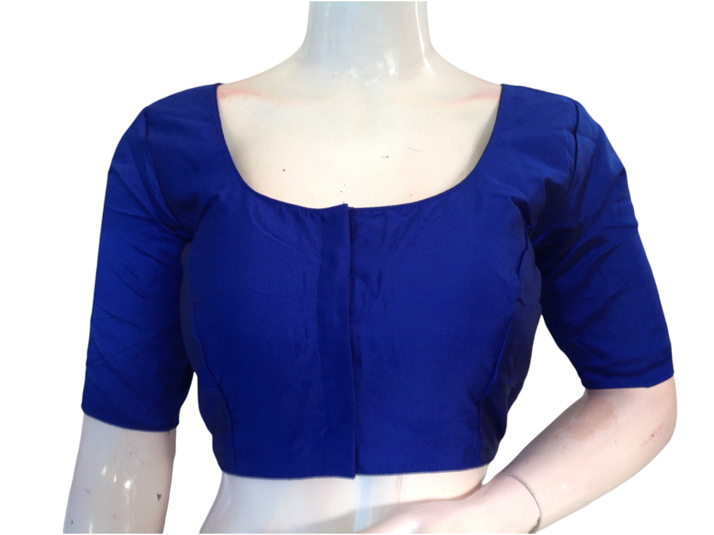 Blue Silk Cotton Plain Readymade Saree Blouse - Indian Fashion