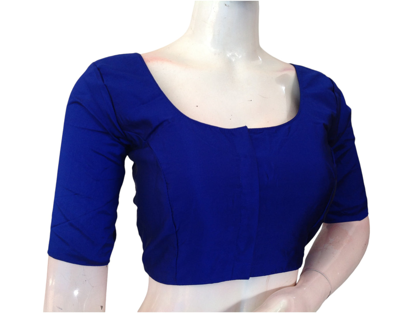 Blue Silk Cotton Plain Readymade Saree Blouse - Indian Fashion