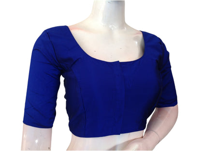 Blue Silk Cotton Plain Readymade Saree Blouse - Indian Fashion